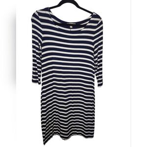 Banana Republic Navy & White Striped Knit Dress Medium Nautical Rayon